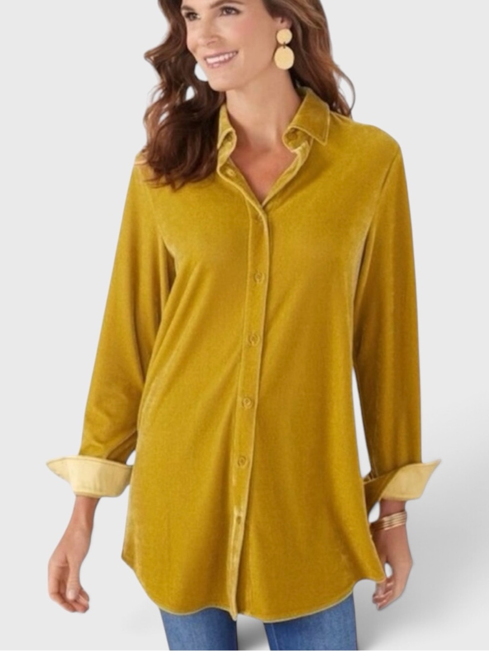 929 Soft Surroundings Velvet Button Down Tunic Shirt